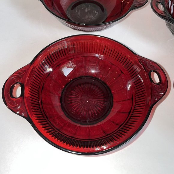 4 Anchor Hocking Coronation Royal Ruby Red 4 1/2” Handled Berry Dessert Bowls - Picture 3 of 6